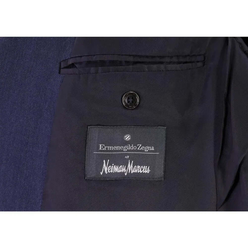 Ermenegildo Zegna Navy Blue Herringbone 100% Cashmere 2-Btn Blazer Jacket 42R